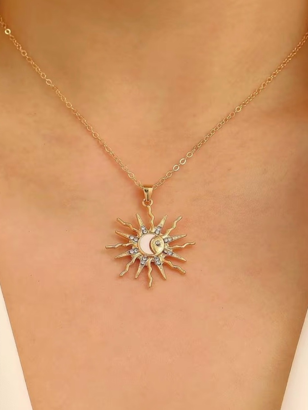 Gold Sun & Crescent Moon Pendant Necklace with Mother-of-Pearl Accent - Picture 6 of 6